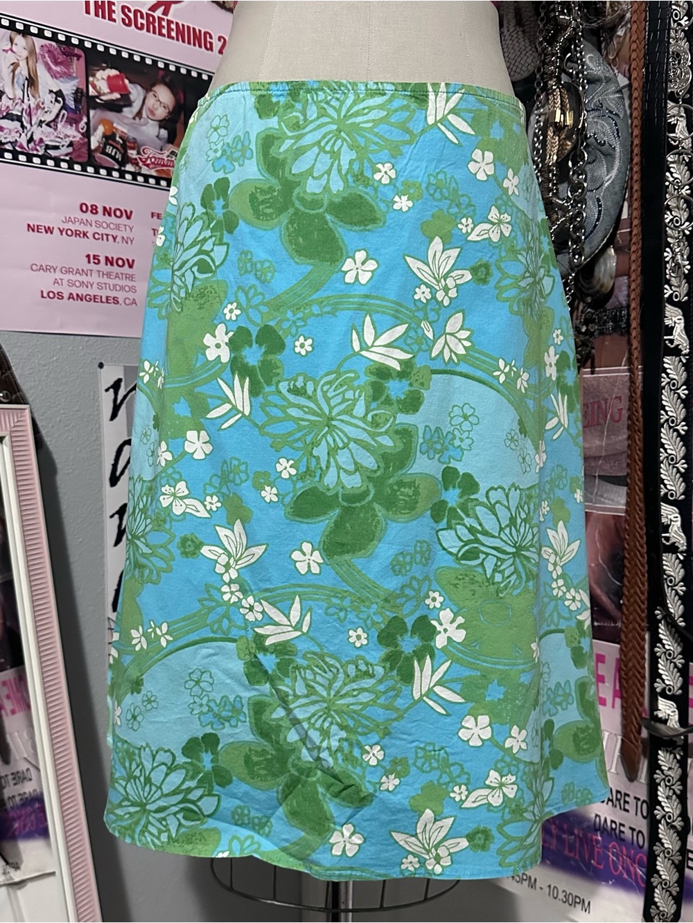 Women’s Floral A-Line Swim Cover-Up Skirt in Aqua Green